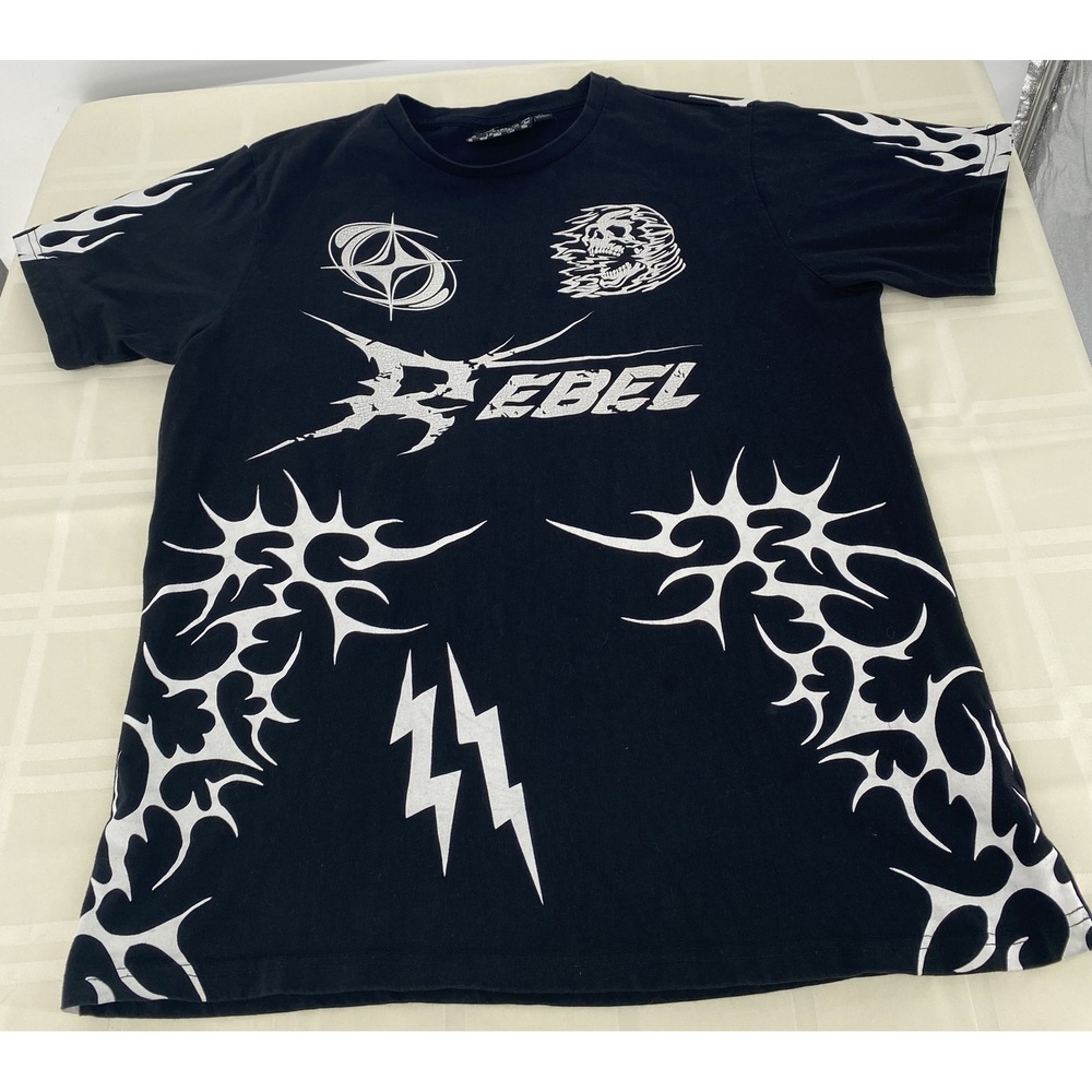 Rebel Vengeance Graphic Tee XL Black Skull Tribal Y2K Punk Grunge Oversized - Picture 4 of 11